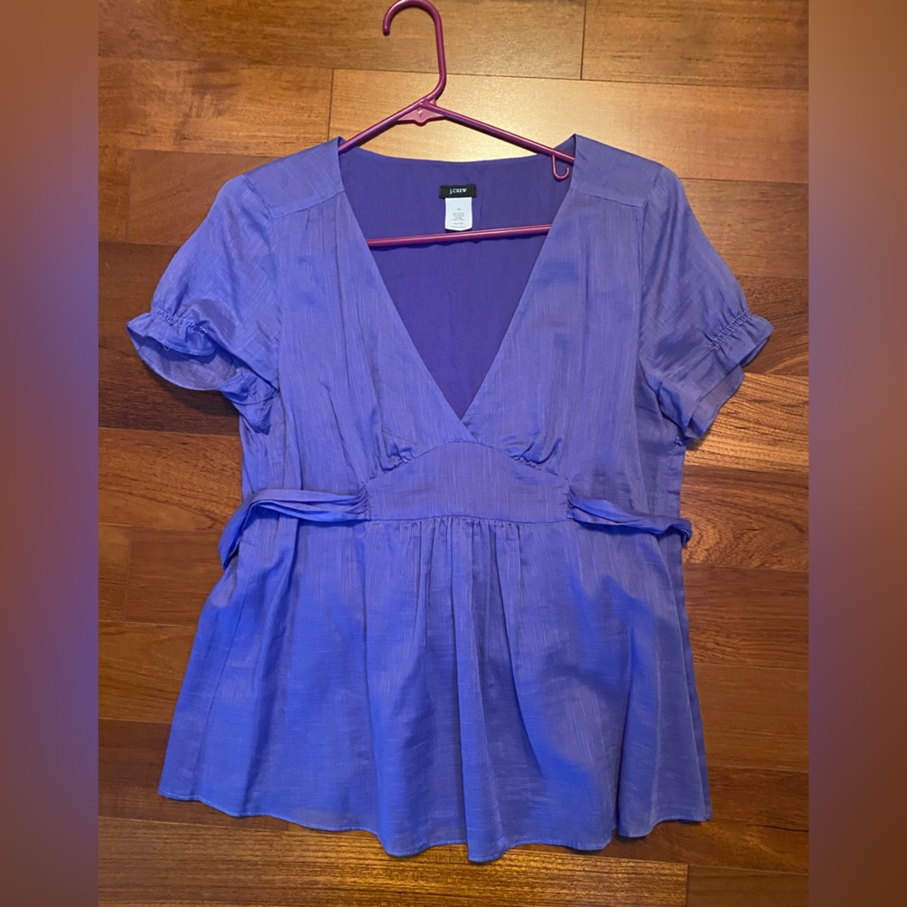 J. Crew Blue Cuffed Sleeve Wrap Blouse